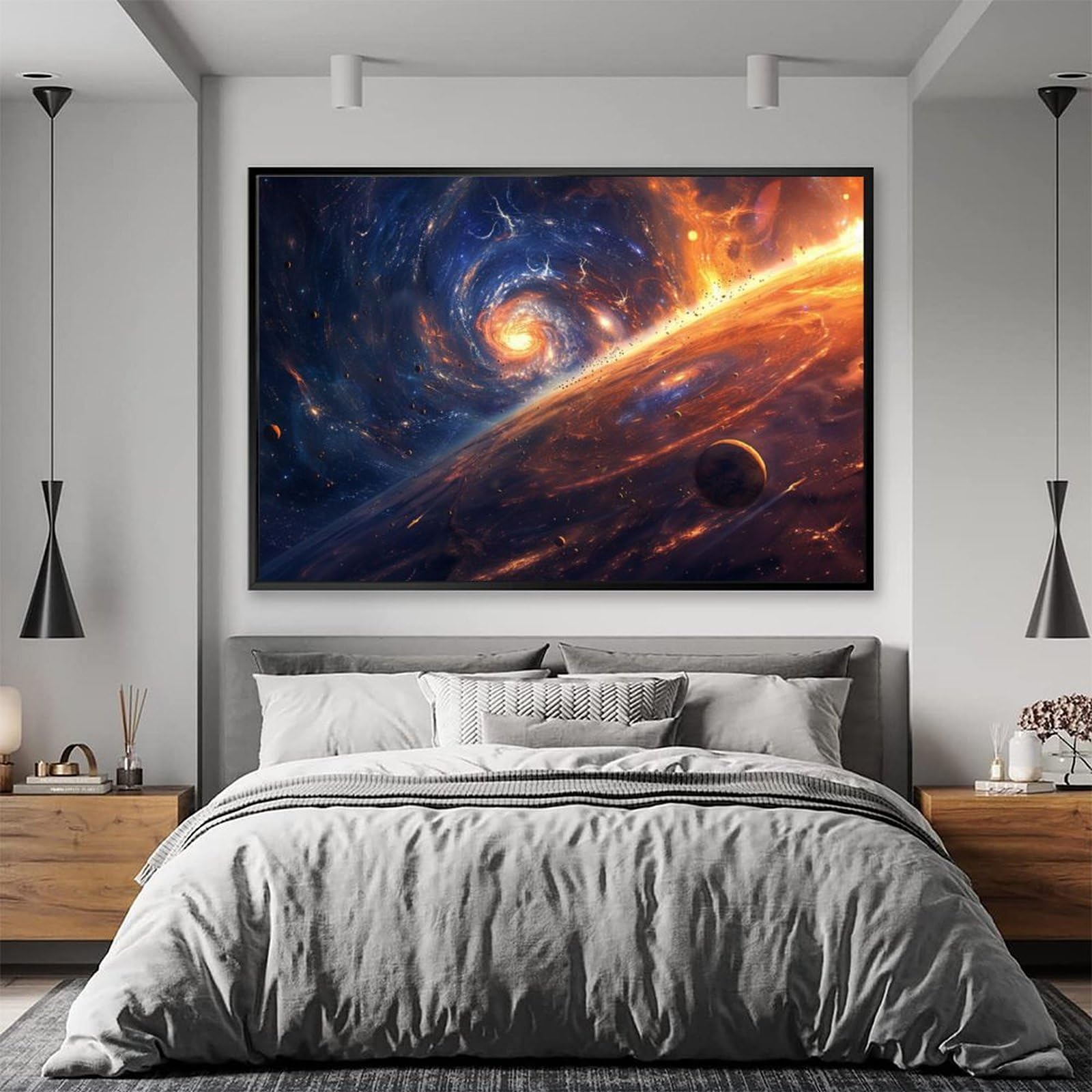 韓国画家　宇宙テーマの油彩画 金色フレーム付き Amazon.co.jp: 絵画 惑星宇宙の驚異的な現象 アートパネル